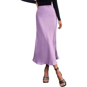 BTFBM 2026 Womens Spring Summer Long Satin Skirt Silk Elegant High Waist Cocktail Party Wedding Flowy A-Line Midi Skirts(Purple)