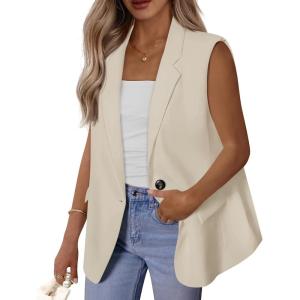 BTFBM Blazers For Women Open Front Button Loose Vest Tops For Women Work Business Casual Outfits Summer Fashion 2026(Beige)