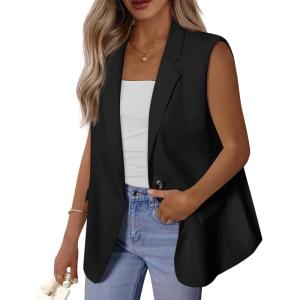 BTFBM Blazers For Women Open Front Button Loose Vest Tops For Women Work Business Casual Outfits Summer Fashion 2026(Black)