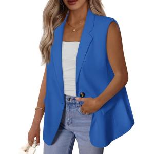 BTFBM Blazers For Women Open Front Button Loose Vest Tops For Women Work Business Casual Outfits Summer Fashion 2026(Blue)