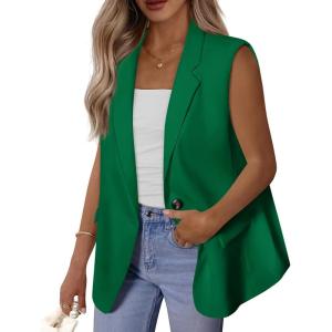 BTFBM Blazers For Women Open Front Button Loose Vest Tops For Women Work Business Casual Outfits Summer Fashion 2026(Green)