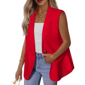 BTFBM Blazers For Women Open Front Button Loose Vest Tops For Women Work Business Casual Outfits Summer Fashion 2026(Red)