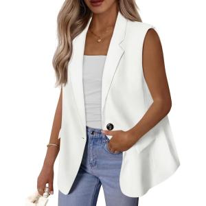 BTFBM Blazers For Women Open Front Button Loose Vest Tops For Women Work Business Casual Outfits Summer Fashion 2026(White)