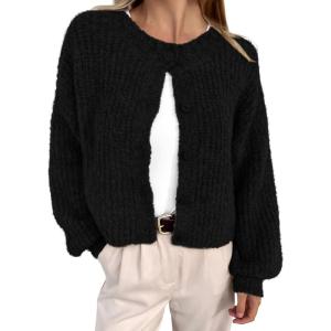BTFBM Cardigan Sweaters for Women Fall 2026 Long Sleeve Button Down Soft Loose Chunky Knit Outwear Cropped Winter Coats(Black)
