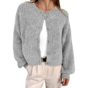 BTFBM Cardigan Sweaters for Women Fall 2026 Long Sleeve Button Down Soft Loose Chunky Knit Outwear Cropped Winter Coats(Grey)