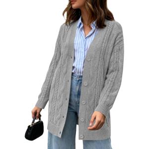 BTFBM Fall Fashion 2025 Chunky Cardigan Sweaters for Women Winter Open Front Cable Knit Button Long Cardigans Outerwear(Grey)