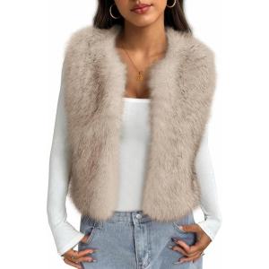 BTFBM Faux Fur Vest Women Fall Fashion 2025 Sleeveless Fuzzy Jacket Fluffy Coats Winter Clothing Furry Outerwear Vests(Apricot)