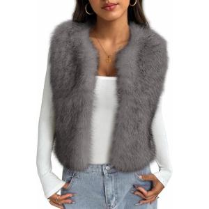 BTFBM Faux Fur Vest Women Fall Fashion 2025 Sleeveless Fuzzy Jacket Fluffy Coats Winter Clothing Furry Outerwear Vests(Grey)