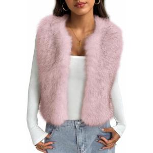 BTFBM Faux Fur Vest Women Fall Fashion 2025 Sleeveless Fuzzy Jacket Fluffy Coats Winter Clothing Furry Outerwear Vests(Pink)