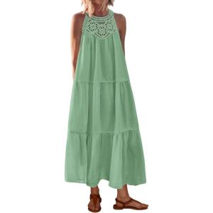 BTFBM Halter Summer Dresses for Women 2026 Casual Spring Hollow Out Sleeveless Boho Sundresses Beach Vacation Maxi Dress(Bean Green)