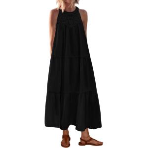 BTFBM Halter Summer Dresses for Women 2026 Casual Spring Hollow Out Sleeveless Boho Sundresses Beach Vacation Maxi Dress(Black)