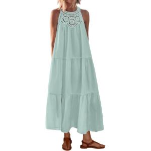 BTFBM Halter Summer Dresses for Women 2026 Casual Spring Hollow Out Sleeveless Boho Sundresses Beach Vacation Maxi Dress(Mint Green)