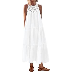 BTFBM Halter Summer Dresses for Women 2026 Casual Spring Hollow Out Sleeveless Boho Sundresses Beach Vacation Maxi Dress(White)