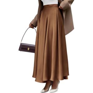 BTFBM High Waisted Skirts for Women Spring Clothes 2026 Elegant Satin Flowy A-Line Cocktail Formal Night Out Maxi Skirt(Coffee)