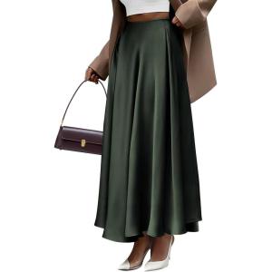 BTFBM High Waisted Skirts for Women Spring Clothes 2026 Elegant Satin Flowy A-Line Cocktail Formal Night Out Maxi Skirt(Dark Army Green)