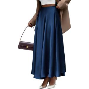 BTFBM High Waisted Skirts for Women Spring Clothes 2026 Elegant Satin Flowy A-Line Cocktail Formal Night Out Maxi Skirt(Navy)