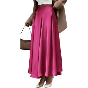 BTFBM High Waisted Skirts for Women Spring Clothes 2026 Elegant Satin Flowy A-Line Cocktail Formal Night Out Maxi Skirt(Rose Red)