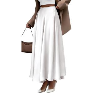 BTFBM High Waisted Skirts for Women Spring Clothes 2026 Elegant Satin Flowy A-Line Cocktail Formal Night Out Maxi Skirt(White)