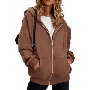 BTFBM Hoodies for Women Zip Up jacket Drawstring Fall Fashion 2025 Trendy Long Sleeve Sweatshirt Winter Clothing Outfits(Brown)