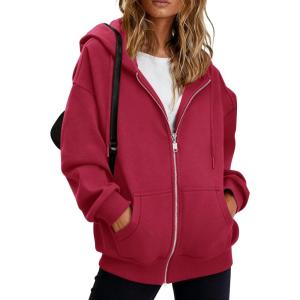 BTFBM Hoodies for Women Zip Up jacket Drawstring Fall Fashion 2025 Trendy Long Sleeve Sweatshirt Winter Clothing Outfits(Red)