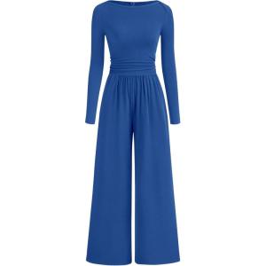 BTFBM Jumpsuits For Women One Piece Outfits Long Sleeve Stretchy Knit Wide Leg Pants Womens Jumpsuit Fall Clothes 2025(Blue)
