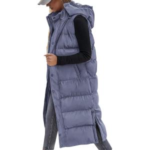 BTFBM Long Puffer Vest Women Quilted Hooded Button Down Zip Up Sleeveless Vests Outerwear Padded Jacket Fall Winter Coat(Blue Purple)