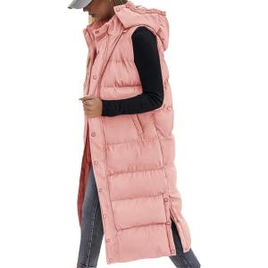 BTFBM Long Puffer Vest Women Quilted Hooded Button Down Zip Up Sleeveless Vests Outerwear Padded Jacket Fall Winter Coat(Pink)
