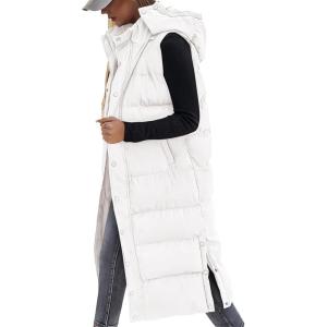 BTFBM Long Puffer Vest Women Quilted Hooded Button Down Zip Up Sleeveless Vests Outerwear Padded Jacket Fall Winter Coat(White)