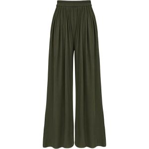 BTFBM Palazzo Pants for Women Spring Summer Clothes 2026 Pockets High Waist Casual Knit Flowy Wide Leg Trousers(Army Green)