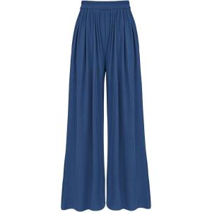 BTFBM Palazzo Pants for Women Spring Summer Clothes 2026 Pockets High Waist Casual Knit Flowy Wide Leg Trousers(Dark Blue)