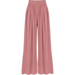 BTFBM Palazzo Pants for Women Spring Summer Clothes 2026 Pockets High Waist Casual Knit Flowy Wide Leg Trousers(Dusty Pink)