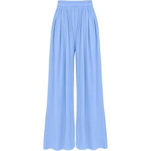 BTFBM Palazzo Pants for Women Spring Summer Clothes 2026 Pockets High Waist Casual Knit Flowy Wide Leg Trousers(Light Blue)