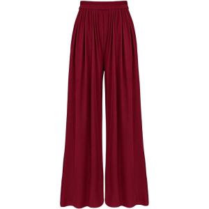 BTFBM Palazzo Pants for Women Spring Summer Clothes 2026 Pockets High Waist Casual Knit Flowy Wide Leg Trousers(Wine Red)