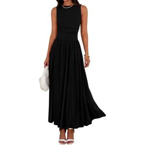 BTFBM Summer Maxi Dresses for Women 2026 Spring Sleeveless Casual Ruched High Waisted Long Sundress Flowy Beach Dress(Black)