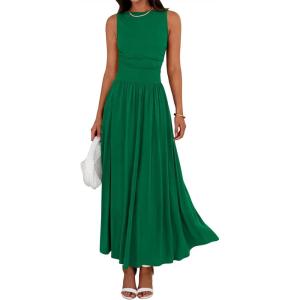 BTFBM Summer Maxi Dresses for Women 2026 Spring Sleeveless Casual Ruched High Waisted Long Sundress Flowy Beach Dress(Green)