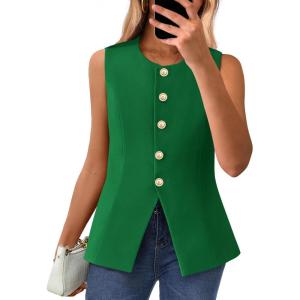 BTFBM Summer Sleeveless Blazer Vest For Women Dressy Button Down Round Neck Business Casual Outfits Work Suit Vests Tops(Bright Green)