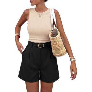BTFBM Two Piece Sets for Women Spring Matching Set Sleeveless Tank Knit Tops Shorts Business Clothing Vacation Outfits(Apricot+black)