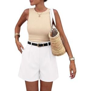 BTFBM Two Piece Sets for Women Spring Matching Set Sleeveless Tank Knit Tops Shorts Business Clothing Vacation Outfits(Apricot+white)