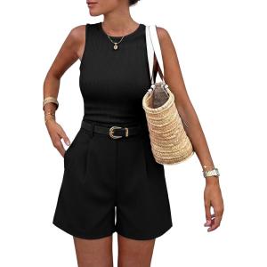 BTFBM Two Piece Sets for Women Spring Matching Set Sleeveless Tank Knit Tops Shorts Business Clothing Vacation Outfits(Black)