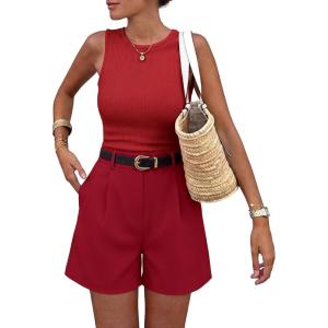 BTFBM Two Piece Sets for Women Spring Matching Set Sleeveless Tank Knit Tops Shorts Business Clothing Vacation Outfits(Red)