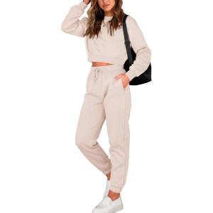 BTFBM Women 2 Piece Outfits Long Sleeve Crop Top Pullover Drawstring Pant Jogger Set Casual Sweatsuits Tracksuit Pockets