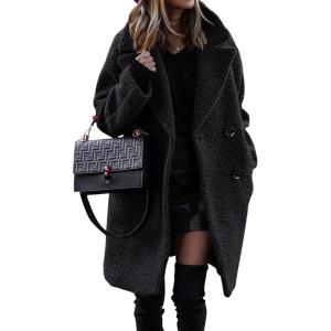 BTFBM Women 2025 Winter Faux Fur Coats Lapel Long Sleeve Fuzzy Fleece Outerwear Button Down Sherpa Jackets Fall Outfits(Black)
