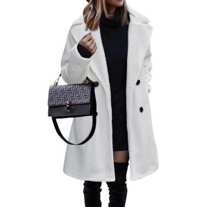 BTFBM Women 2025 Winter Faux Fur Coats Lapel Long Sleeve Fuzzy Fleece Outerwear Button Down Sherpa Jackets Fall Outfits(White)