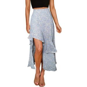 BTFBM Women 2026 Spring Summer Long Skirts Dress Boho Floral Elastic Waist Split Ruffle High Low Beach Maxi Skirt Clothes(Z-light Blue)