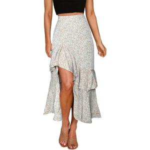 BTFBM Women 2026 Spring Summer Long Skirts Dress Boho Floral Elastic Waist Split Ruffle High Low Beach Maxi Skirt Clothes(Z-white)