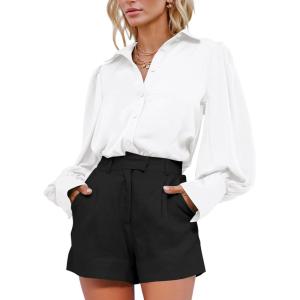 BTFBM Women Blouses Fall Outfits Satin Lantern Long Sleeve Shirts Summer Button Down Dressy Work Business Casual Tops