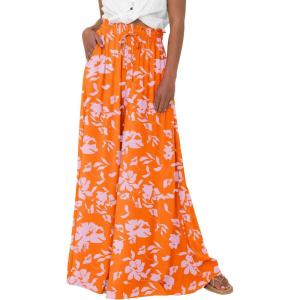BTFBM Women Casual High Waist Wide Leg Pants 2026 Spring Summer Long Palazzo Pants Pocket Lounge Beach Vacation Clothes(Print Orange)