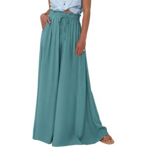 BTFBM Women Casual High Waist Wide Leg Pants 2026 Spring Summer Long Palazzo Pants Pocket Lounge Beach Vacation Clothes(Solid Blue Green)