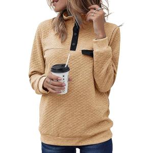 BTFBM Women Fashion Quilted Pattern Lightweight Zipper Long Sleeve Plain Casual Ladies Sweatshirts Pullovers Shirts Tops(Pure Apricot)