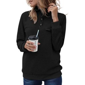 BTFBM Women Fashion Quilted Pattern Lightweight Zipper Long Sleeve Plain Casual Ladies Sweatshirts Pullovers Shirts Tops(Pure Black)